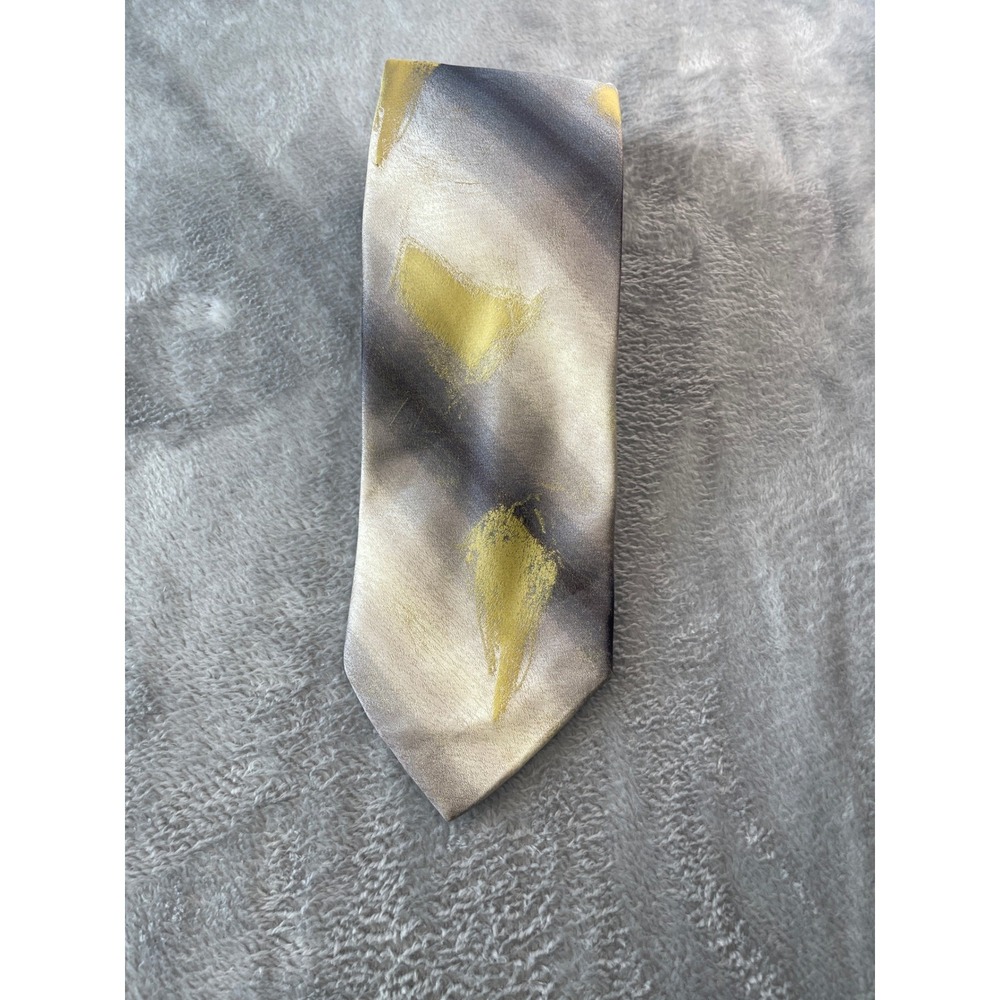 Rochester Tie, Silk, Abstract, Cream, Gray,‎ Gold, Mens, Made in Italy - Picture 2 of 8